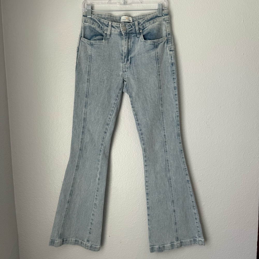 Austin Landing Womens Flare Jeans 5/27 Star Patch Butt Blue Light Wash Stretch